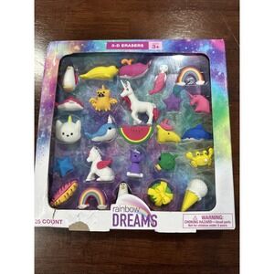 Rainbow Dreams Unicorn Mermaid Narwhal Watermelon 3D Erasers  Eraser‎ 25 Pc Set